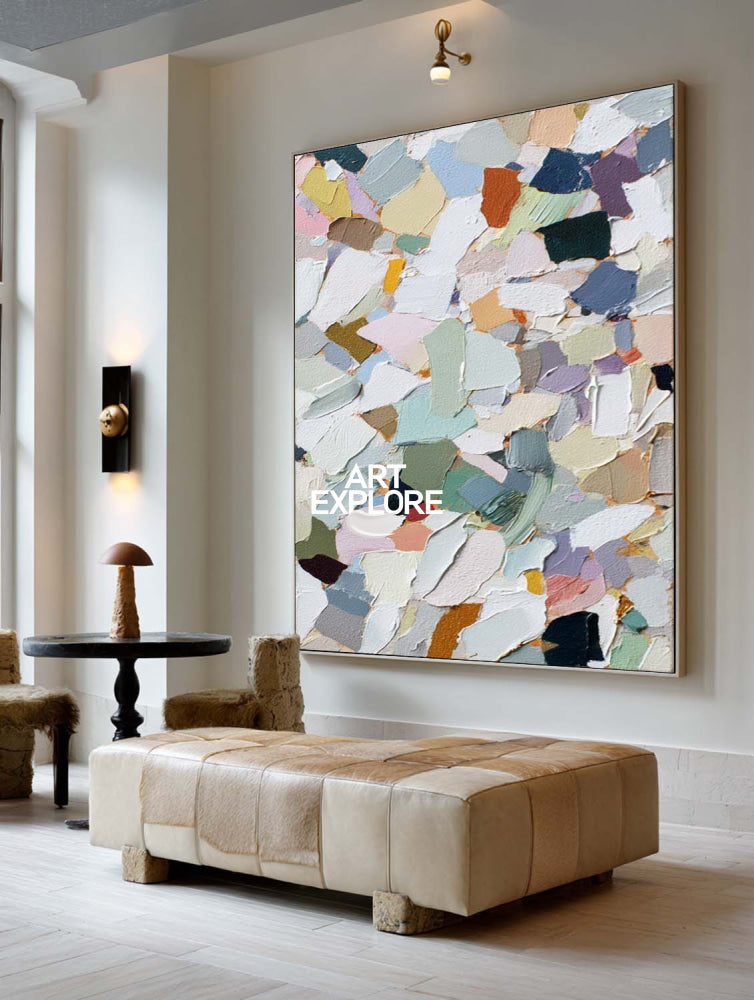 Modern Abstract Painting With Colorful Mosaic Texture For Contemporary Living Spaces