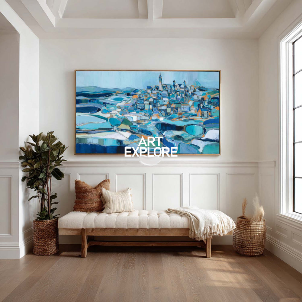 Original Coastal Seascape Painting With Impressionist Style For Modern Living Room Decor
