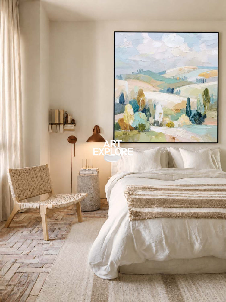 Serene Square Canvas Art Of Verdant Hills For Bedroom And Office Wall Decor