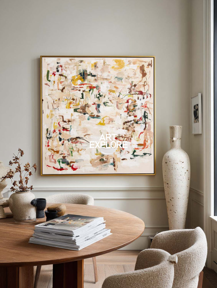 Modern Beige Abstract Painting Original Handmade Art For Luxury Home Interior Design