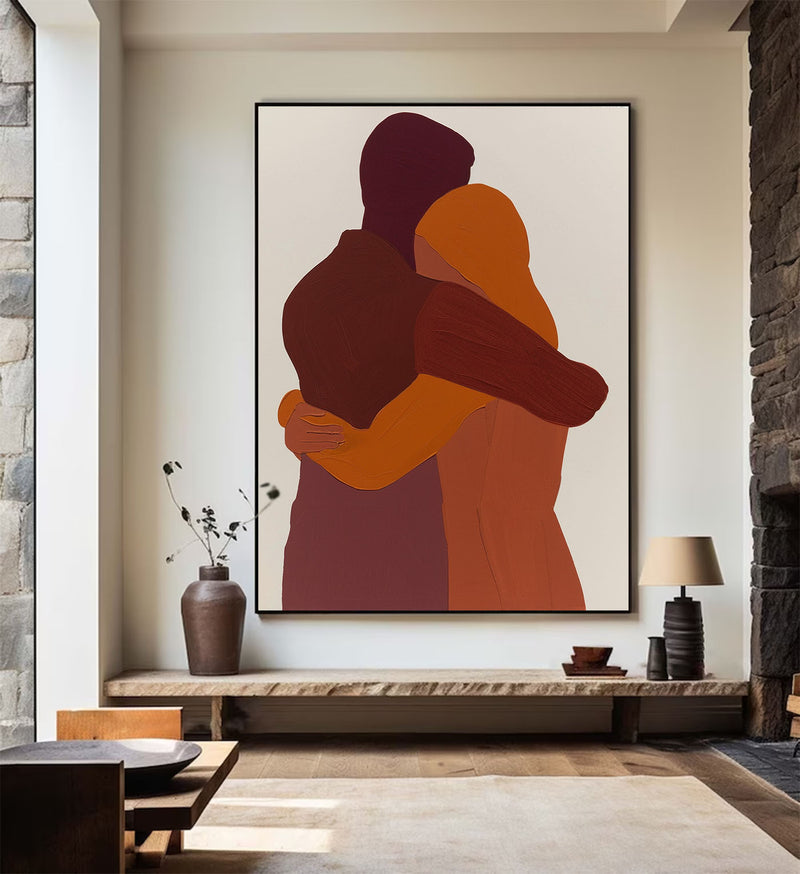 Modern Minimalist Lovers Painting, Lovers Large Oil Painting For Sale