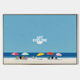 Vibrant Beach Seascape Painting With Colorful Umbrellas For Modern Coastal Home Decor