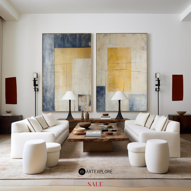 Wabi-Sabi Beige Diptych Painting Set Of 2 Beige Minimalist Art Livingroom Wall Art For Sale