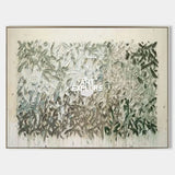 Large Green Abstract Painting With Textured Impasto For Modern Living Room Decor