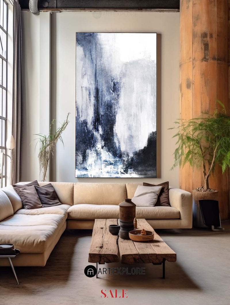 Large Vertical Contemporary Art Blue White Canvas Art Large Original Abstract Painting