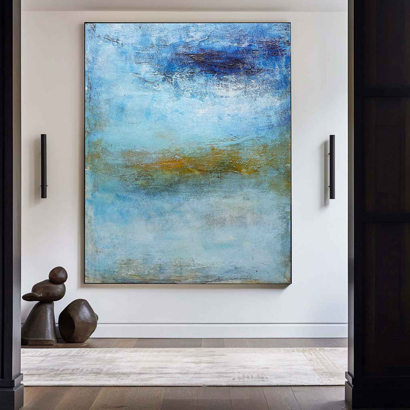 Blue Wave Oil Painting On Canvas Large Abstract Ocean Wall Art Ocean Wave Painting Acrylic Textured Art Blue And Gold Abstract Painting
