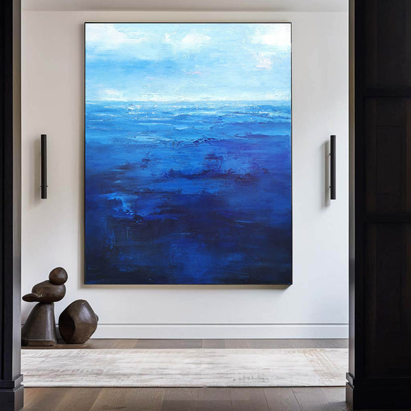 Blue Ocean Painting On Canvas Contemporary Ocean Art Impressionist Ocean Painting