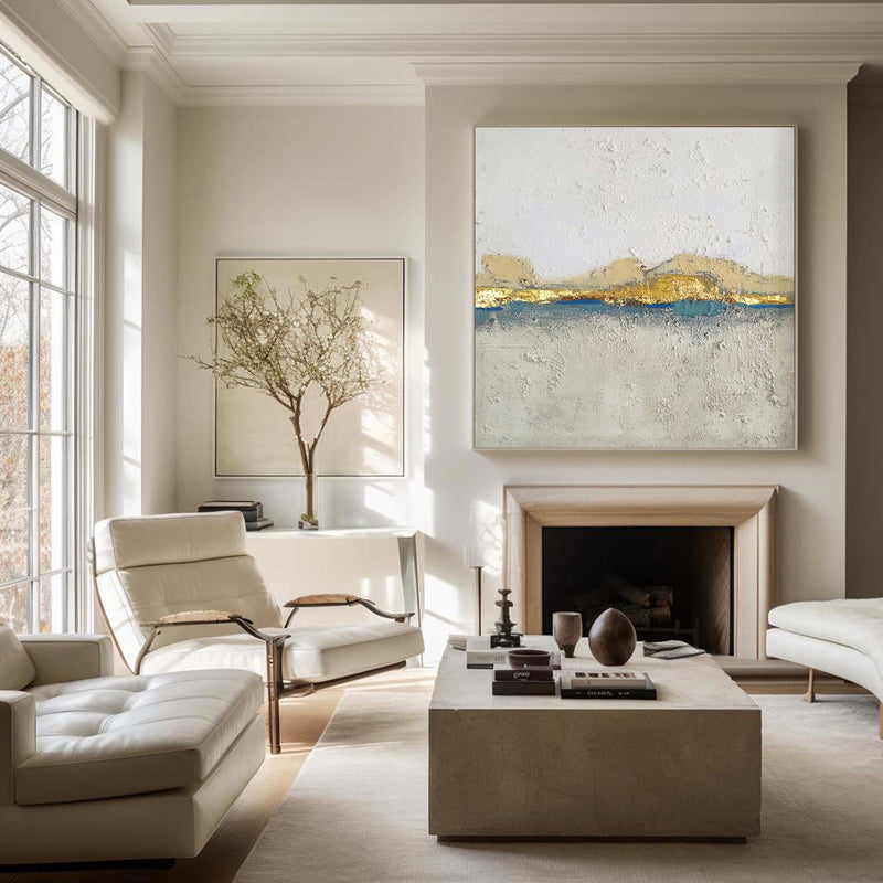 Beige White Gold Canvas Wall Art Large Contemporary Landscape Painting