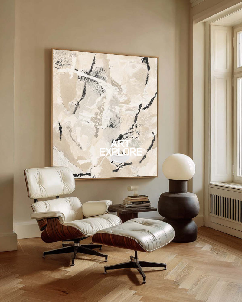 Minimalist Beige Abstract Art With Textured Brushwork For Modern Living Spaces