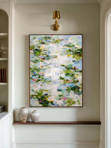 Original Botanical Abstract Art Green And White Floral Canvas For Bedroom