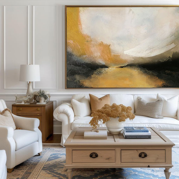 Oversize Gold And Black Abstract Landscape Canvas Acrylic Paintings Modern Landscape Wall Art Abstract Painting For Home Decor