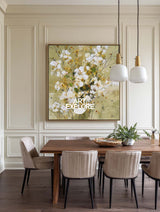 Modern Abstract Floral Painting With Gold Accents For Living Room Decor