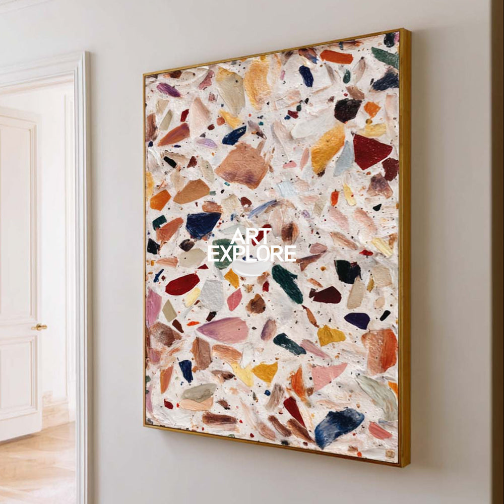 Large Vertical Contemporary Art Piece With Multicolor Mosaic Pattern For Office Wall