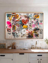 Vibrant Graffiti Abstract Art With Red Heart For Modern Living Room Decor