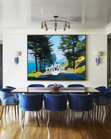 Abstract Coastal Highway Landscape Painting With Blue Green Tones For Modern Home Decor