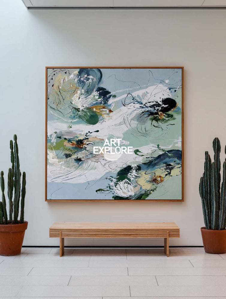 Abstract Green Botanical Oil Painting Original Art For Modern Living Room Decor