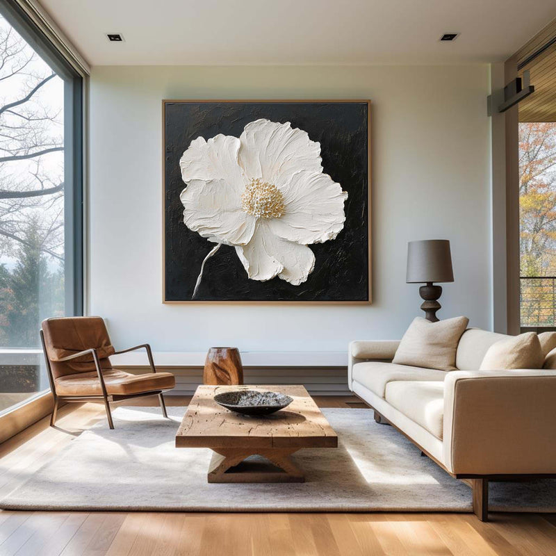 3D White Flower Abstract Painting Minimalist Abstract Art On Canvas Modern Flower Painting Painting For livingroom  