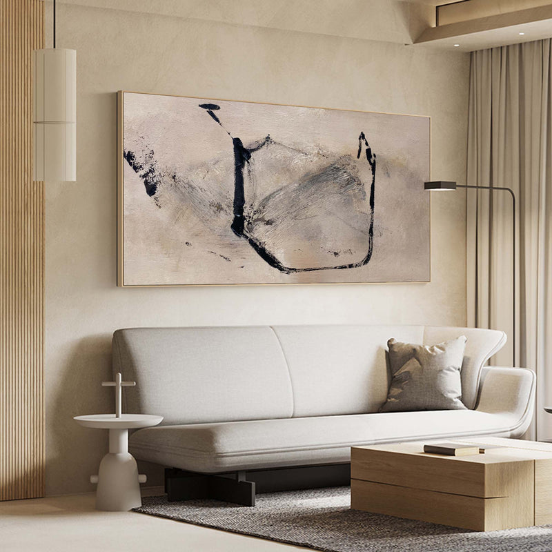 Large Brown Abstract Art Wabi-sabi Wall Art, Panoramic Canvas Wall Art Modern Acrylic Painting