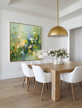 Original Green Meadow Art Print Abstract Botanical Painting For Bedroom Decor