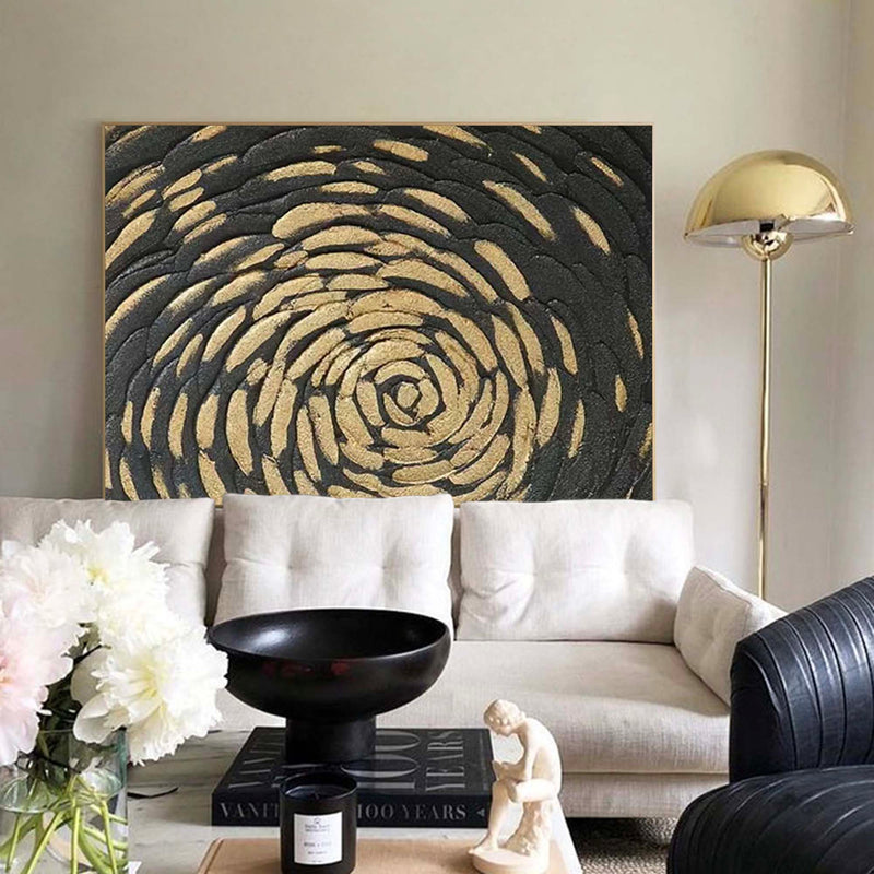 Black And Gold Minimalist Painting Modern Abstract Art Large Canvas Wall Art Horizontal Art 