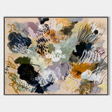 Large Multicolor Abstract Canvas Art With Neutral Beige Base For Living Room Wall