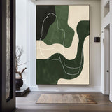 Abstract Green White Geometric Canvas Green Painting  Large Modern Minimalist Artwork For Living Room