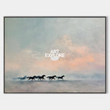 Minimalist Running Horse Painting Textured Blue Grey Wall Art For Living Room