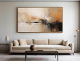 Large black and beige canvas paintings, thick textured abstract wall paintings