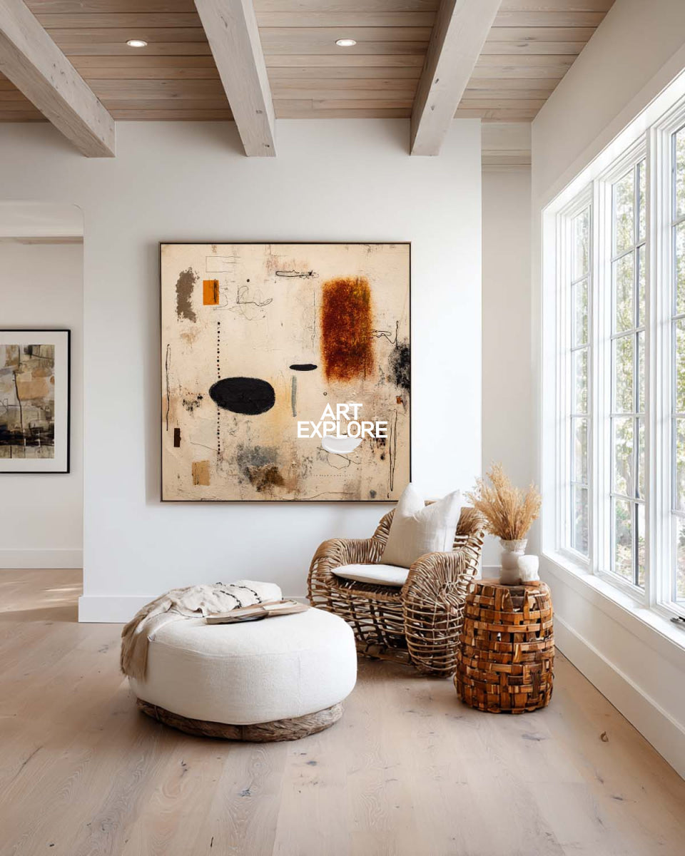 Modern Textured Abstract Painting In Beige And Earth Tones For Living Room Decor