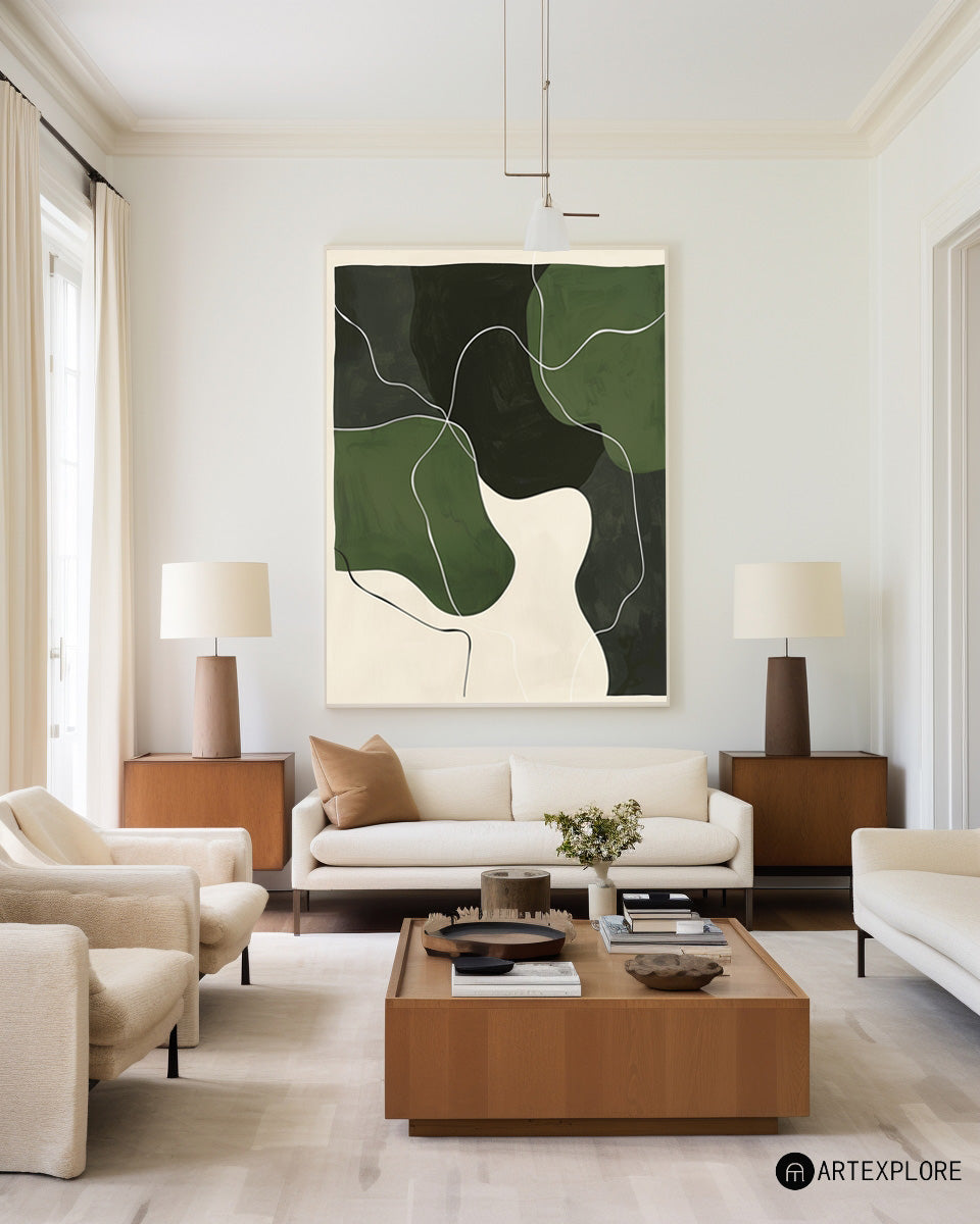 Green And White Wall Art Green Textured Canvas Painting Large Green Minimalist Wall Art For Sale