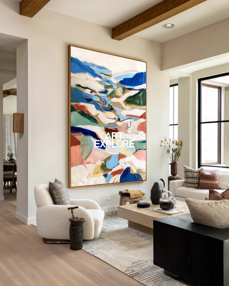 Hand Painted Textured Canvas Art With Earthy Colors And Modern Design