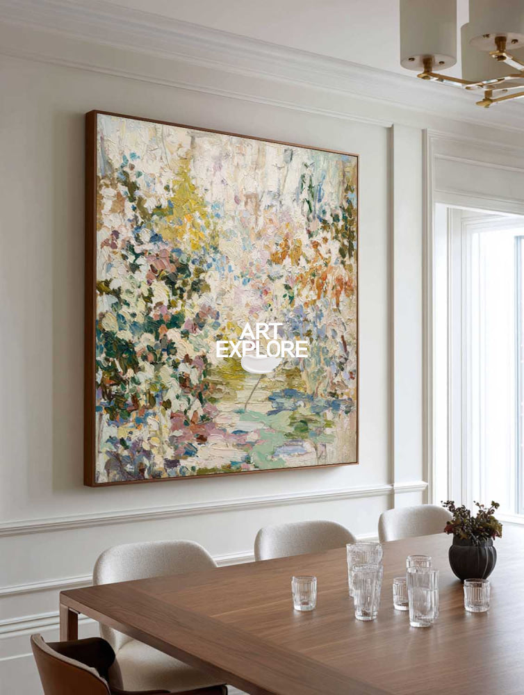 Abstract Botanical Oil Painting With Textured Brushwork For Modern Living Room Decor