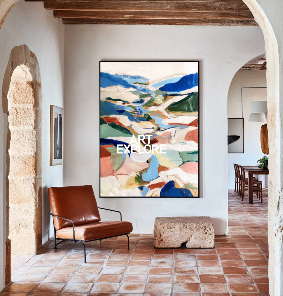Hand Painted Textured Canvas Art With Earthy Colors And Modern Design