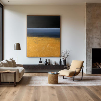 Modern Black Gold Blue Minimalist Painting Abstract Oil Painting Canvas Wall Art For Sale