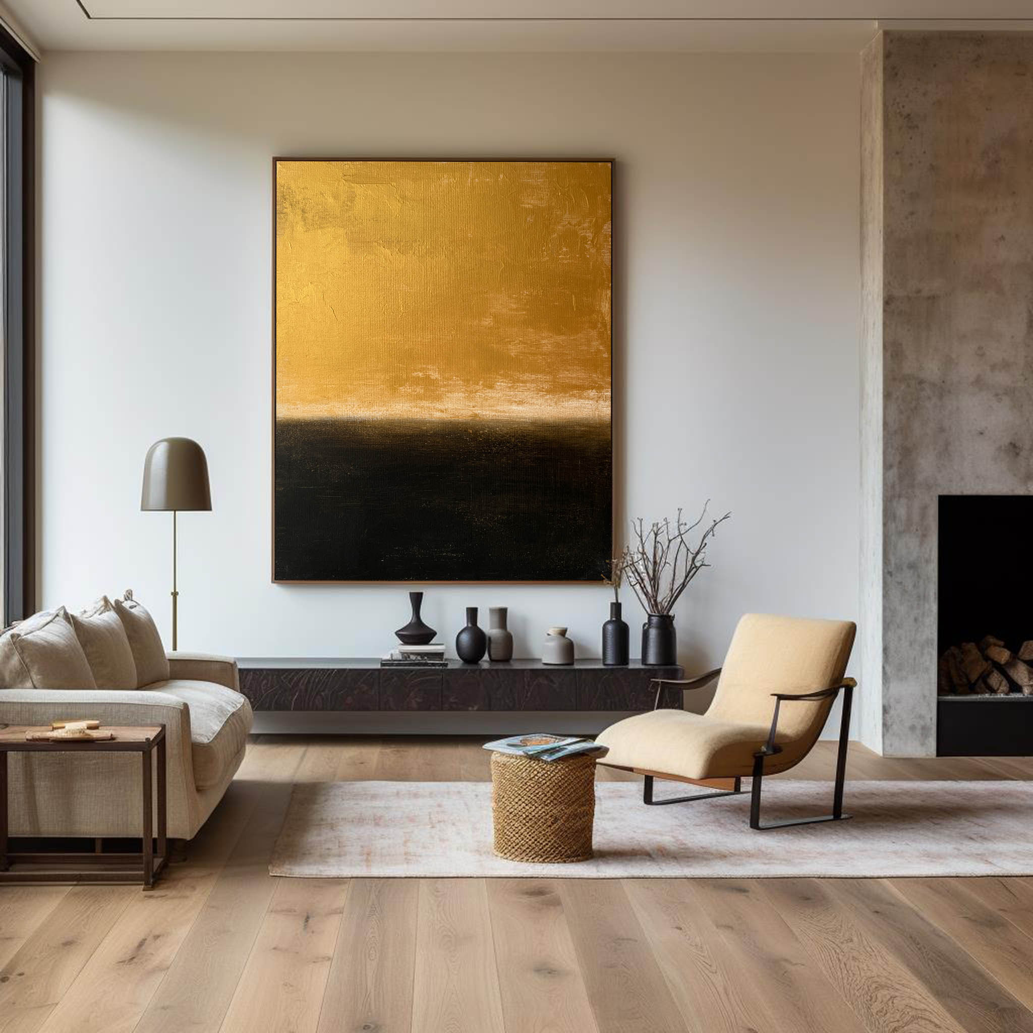 Modern Black And Gold Minimalist Painting Gold Abstract Acrylic Painting Livingroom Wall Art For Sale 