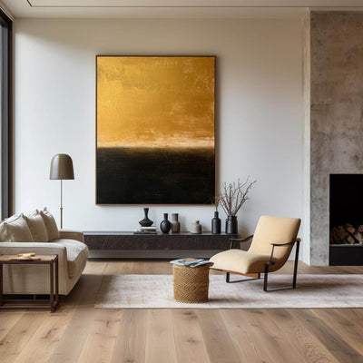 Modern Black And Gold Minimalist Painting Gold Abstract Acrylic Painting Livingroom Wall Art For Sale 