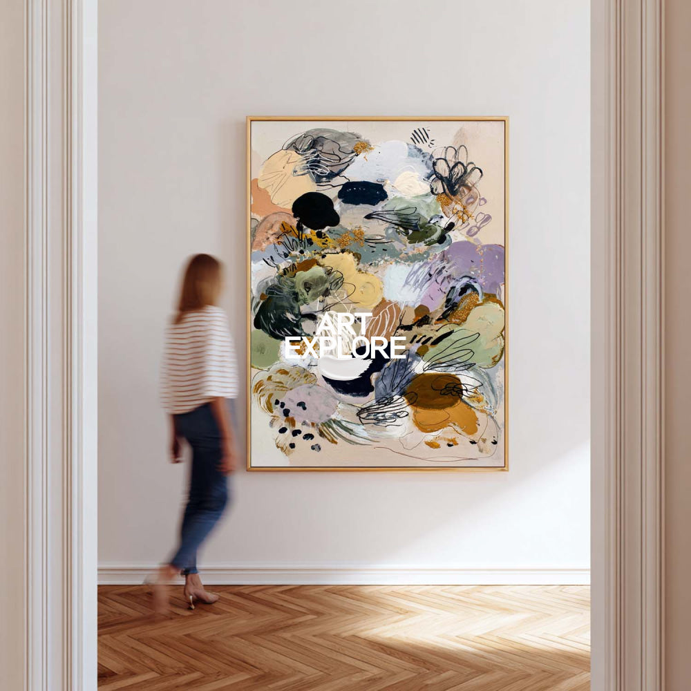 Handmade Textured Abstract Art On Linen Canvas With Earthy Tones And Black Details