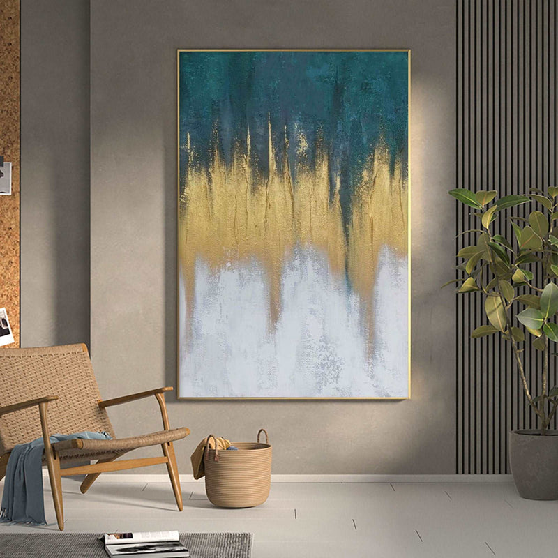 Abstract Blue And Gold Canvas Painting Large Original Acrylic Abstract Canvas Art Modern Abstract Painting 