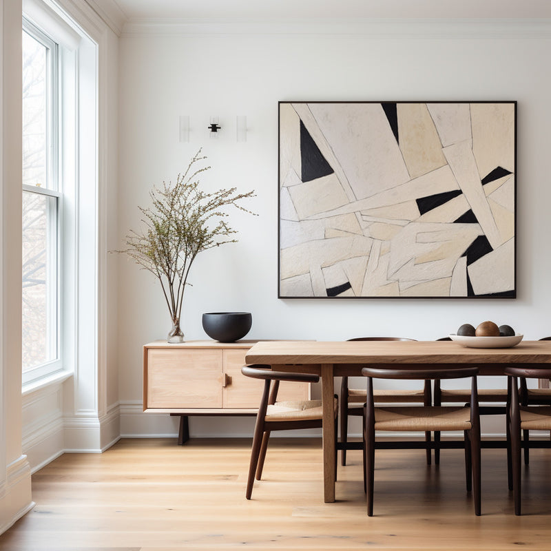 Beige And Black Abstract Painting Minimalist Art Large Horizontal Canvas Paintings For Sale