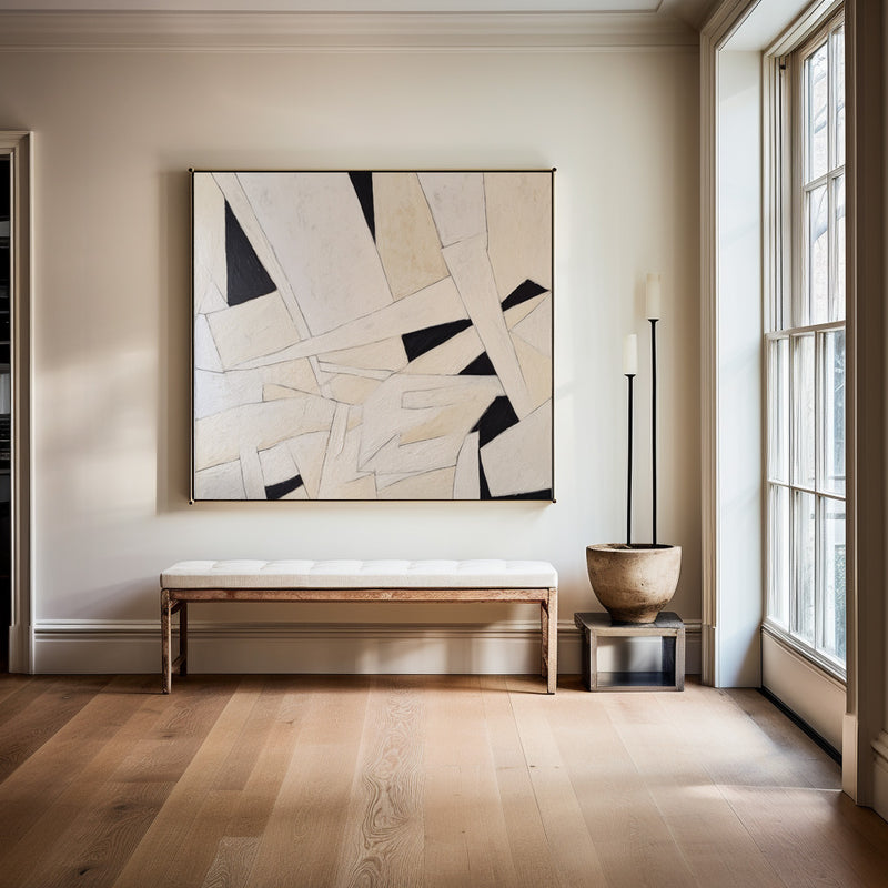 Beige And Black Abstract Painting Minimalist Art Large Horizontal Canvas Paintings For Sale