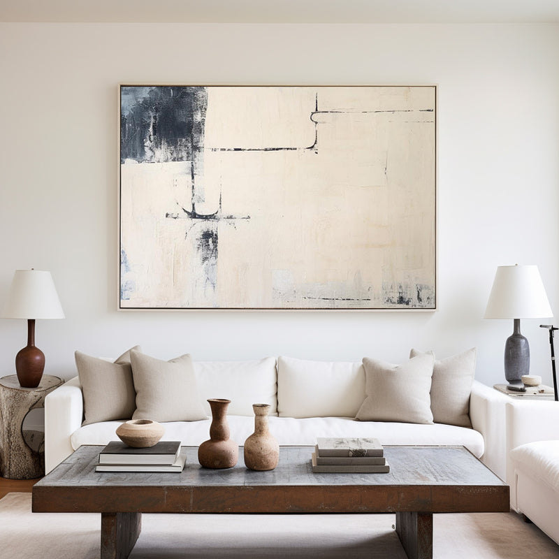 Black And Beige Abstract Painting Minimalist Art Large Horizontal Canvas Paintings For Sale