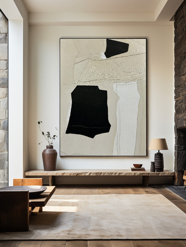 Modern Black And Beige And White Abstract Canvas Wall Art Earth Tone Minimalist Art Minimalist Painting 
