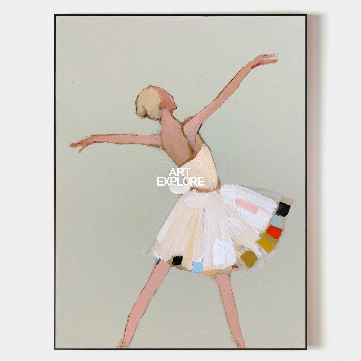Abstract Ballet Dancer Painting Hand-Painted Canvas Wall Art With Colorful Accents