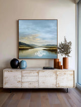 Abstract Blue Lake Landscape Painting for Large Spaces – ArtExplore