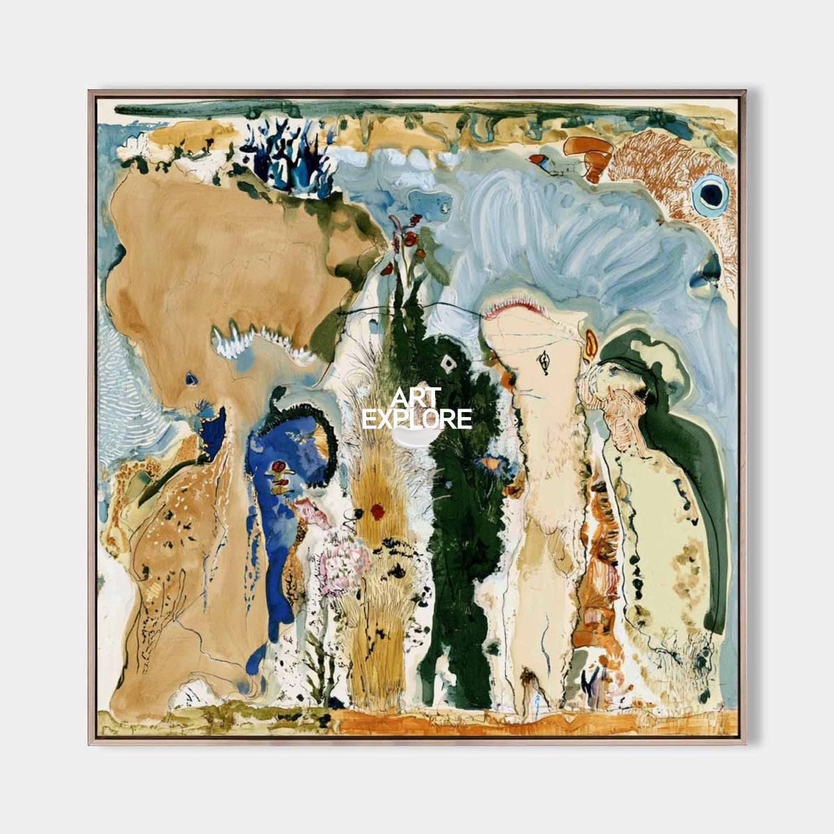 Abstract Brown And Blue Canvas Painting Hand-Painted Wall Art For Modern Living Room