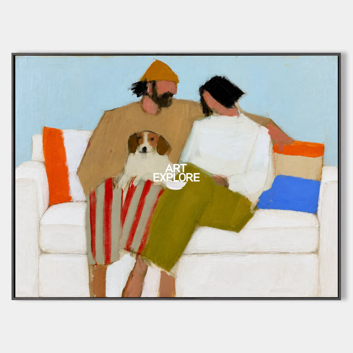 Abstract Couple And Dog Painting On Canvas For Modern Home Decor