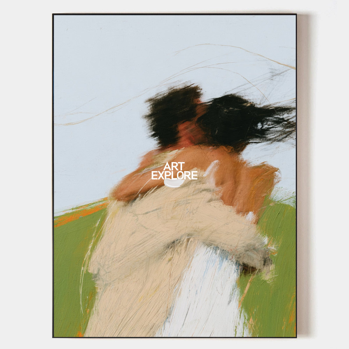 Abstract Couple Embrace Minimalist Canvas Painting In Beige And Brown