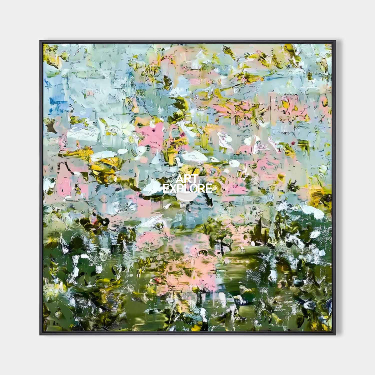 Abstract Floral Canvas Painting With Green And Pink Hues For Modern Home Decor
