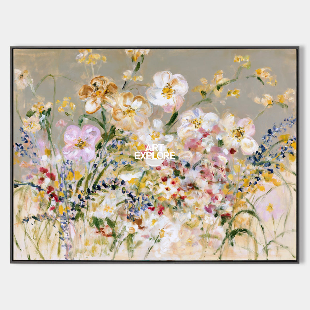 Abstract Floral Canvas Painting With Textured Colorful Flowers For Modern Home Decor