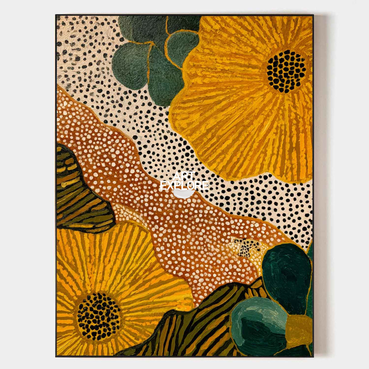 Abstract Floral Painting With Orange And Green Tones For Modern Living Room Decor